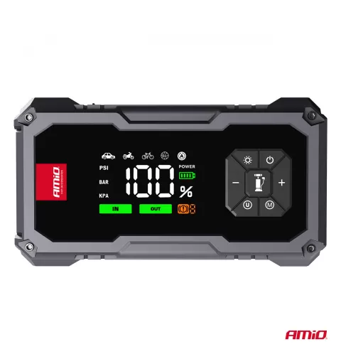 Nešiojamas 4in1 paleidimo įrenginys/LED/oro kompresorius/išorinė baterija 12V 7,2Ah 600A PRO AMIO-04674