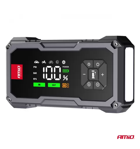 Nešiojamas 4in1 paleidimo įrenginys/LED/oro kompresorius/išorinė baterija 12V 7,2Ah 600A PRO AMIO-04674
