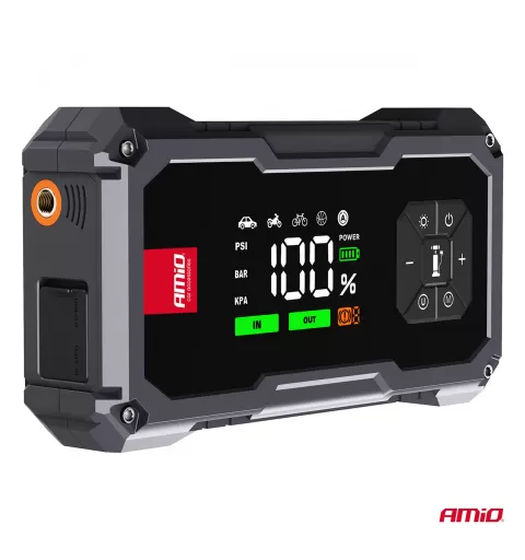 Nešiojamas 4in1 paleidimo įrenginys/LED/oro kompresorius/išorinė baterija 12V 7,2Ah 600A PRO AMIO-04674