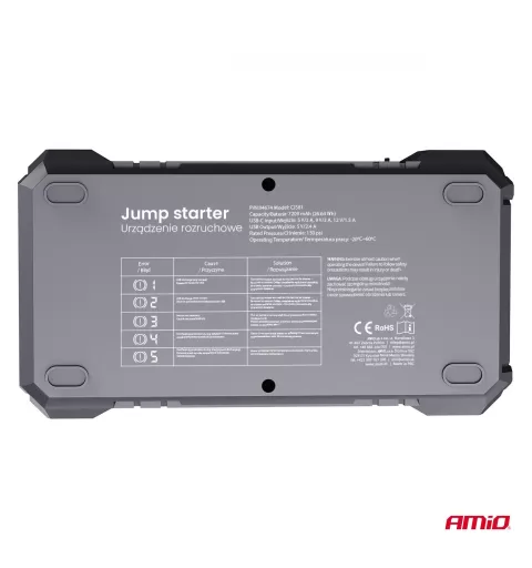 Nešiojamas 4in1 paleidimo įrenginys/LED/oro kompresorius/išorinė baterija 12V 7,2Ah 600A PRO AMIO-04674