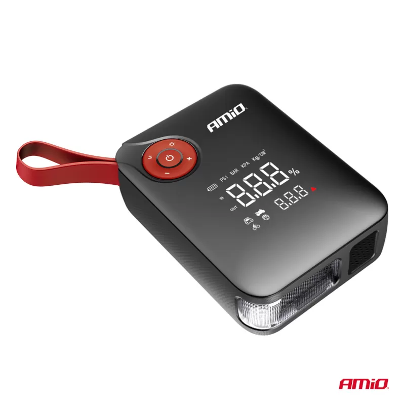 Nešiojamas mini 4in1 paleidimo įrenginys/LED/oro kompresorius/išorinė baterija 12V 7,2Ah 600A PRO AMIO-04675