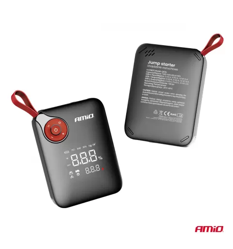 Nešiojamas mini 4in1 paleidimo įrenginys/LED/oro kompresorius/išorinė baterija 12V 7,2Ah 600A PRO AMIO-04675
