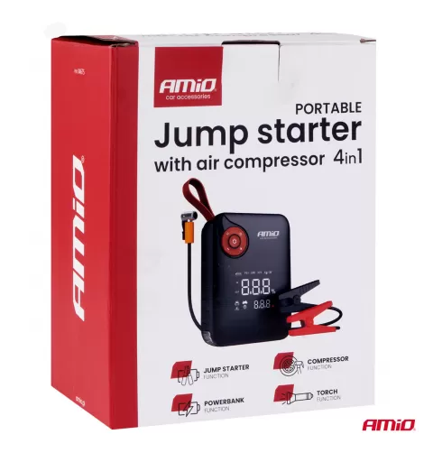 Nešiojamas mini 4in1 paleidimo įrenginys/LED/oro kompresorius/išorinė baterija 12V 7,2Ah 600A PRO AMIO-04675