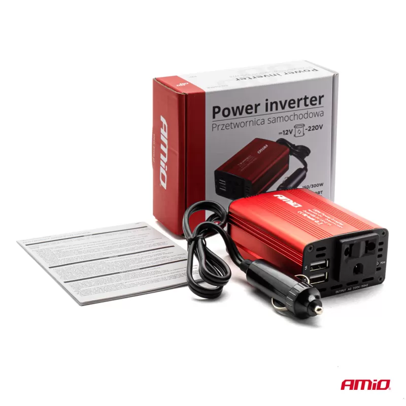 Įtampos keitiklis AMiO 12V/230V 150W/300W 2xUSB PI01