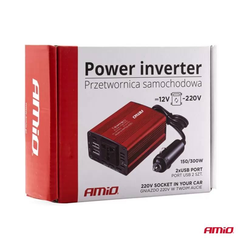 Įtampos keitiklis AMiO 12V/230V 150W/300W 2xUSB PI01