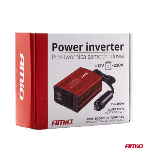 Įtampos keitiklis AMiO 12V/230V 150W/300W 2xUSB PI01