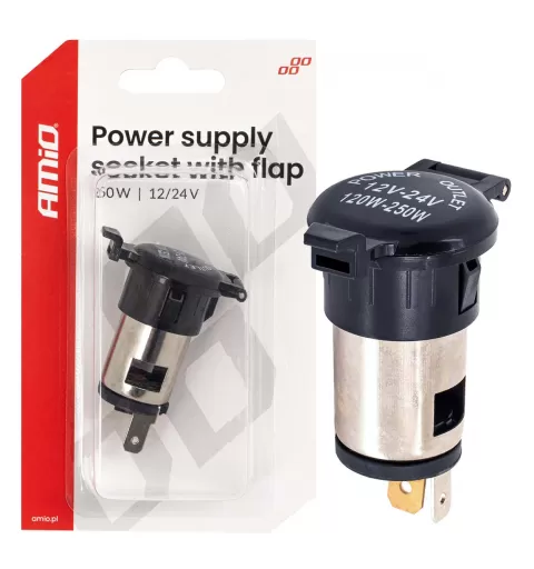 Maitinimo lizdas su dangteliu 250W 12V 24V AMIO-04434