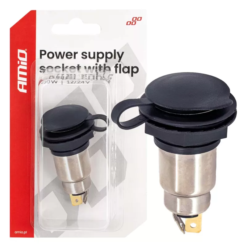 Maitinimo lizdas su dangteliu 250W 12V 24V AMIO-04462