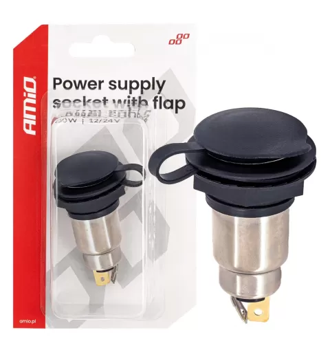 Maitinimo lizdas su dangteliu 250W 12V 24V AMIO-04462