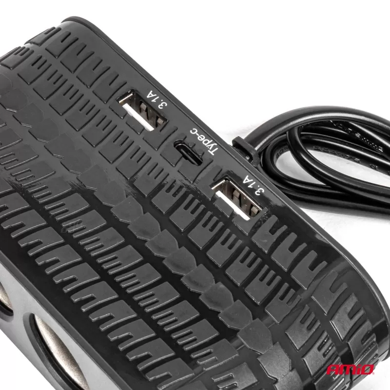 Keturvietis prailgintuvo lizdo įkroviklis 2x USB A 1x USB C 12/24V 120W 80cm AMIO-04367