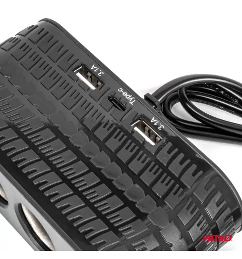 Keturvietis prailgintuvo lizdo įkroviklis 2x USB A 1x USB C 12/24V 120W 80cm AMIO-04367