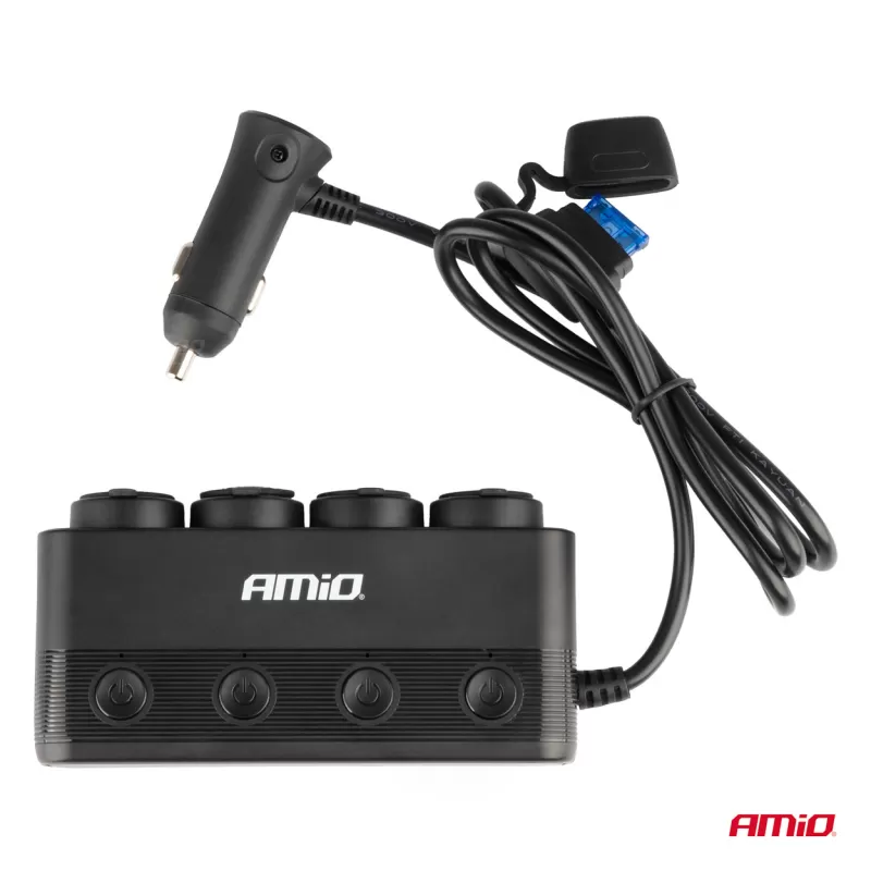 Keturvietis prailgintuvo lizdas PD30W QC3.0 12/24V maks. 216W AMIO-04175