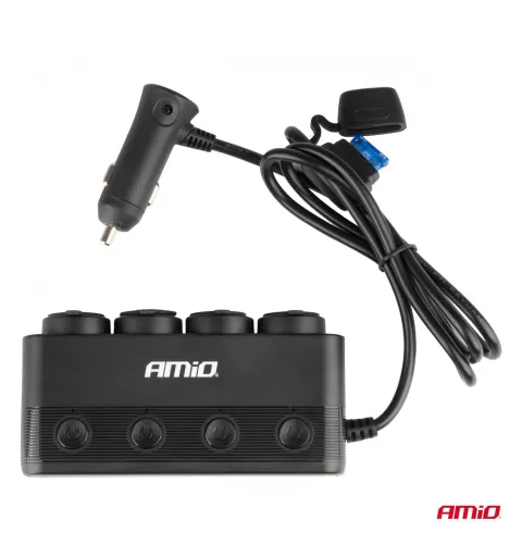Keturvietis prailgintuvo lizdas PD30W QC3.0 12/24V maks. 216W AMIO-04175