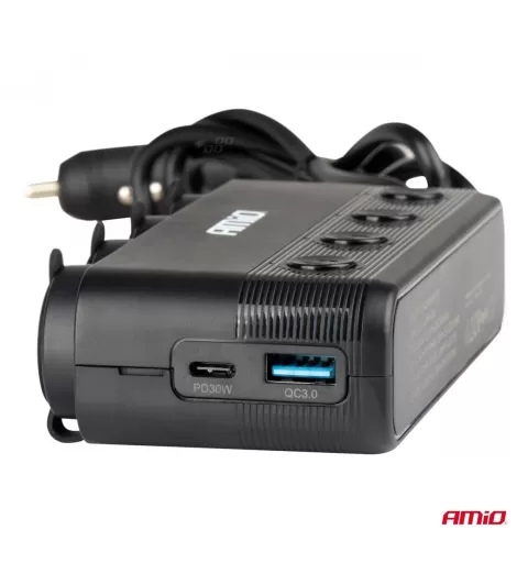Keturvietis prailgintuvo lizdas PD30W QC3.0 12/24V maks. 216W AMIO-04175