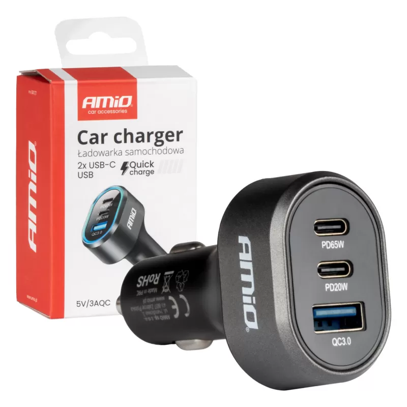 Greitas automobilinis įkroviklis 3.0 PD65W PD20W AMIO-04177