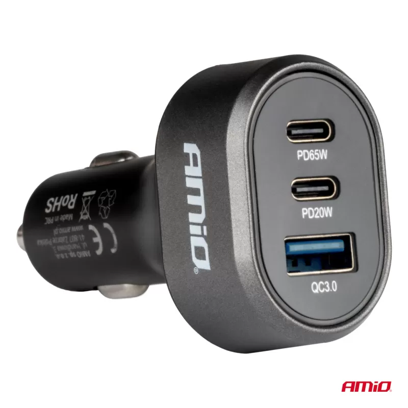 Greitas automobilinis įkroviklis 3.0 PD65W PD20W AMIO-04177