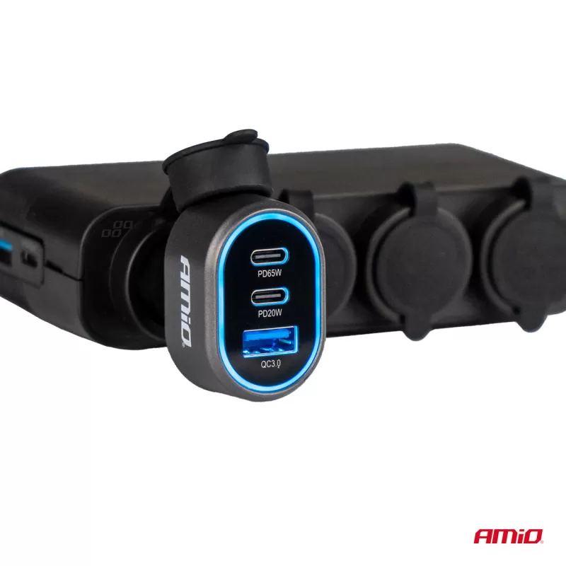 Greitas automobilinis įkroviklis 3.0 PD65W PD20W AMIO-04177