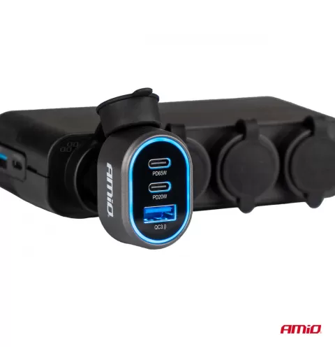 Greitas automobilinis įkroviklis 3.0 PD65W PD20W AMIO-04177