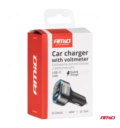 Greitas automobilinis įkroviklis su įtampos LED ekranu 3.0 PD30W AMIO-04178