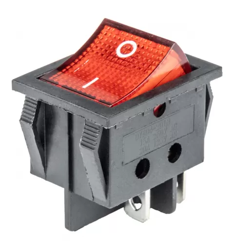Stačiakampis jungiklis 12V/230V (su raudona lempute) BU02