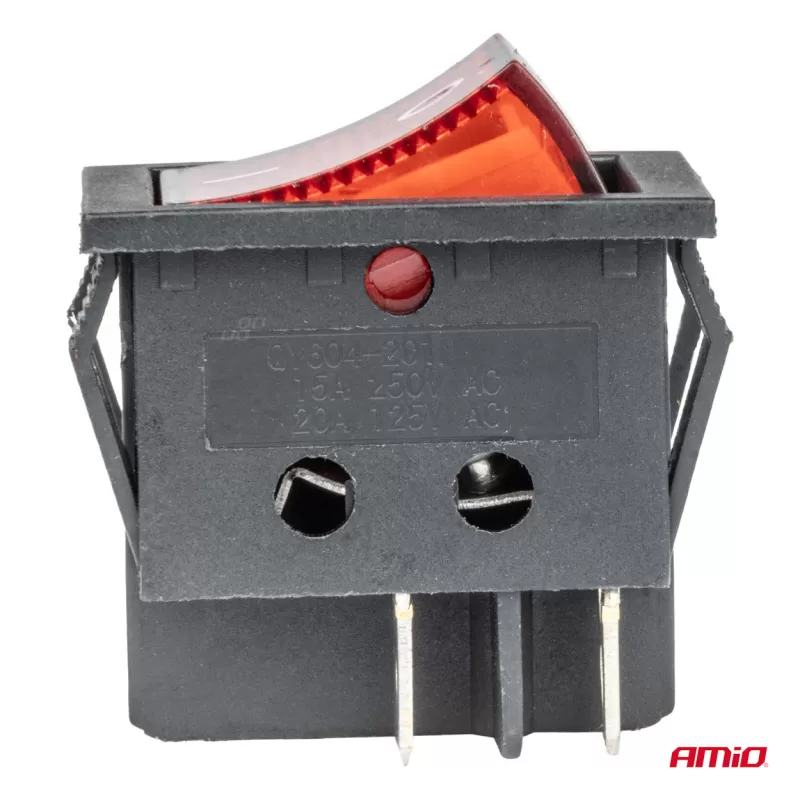 Stačiakampis jungiklis 12V/230V (su raudona lempute) BU02