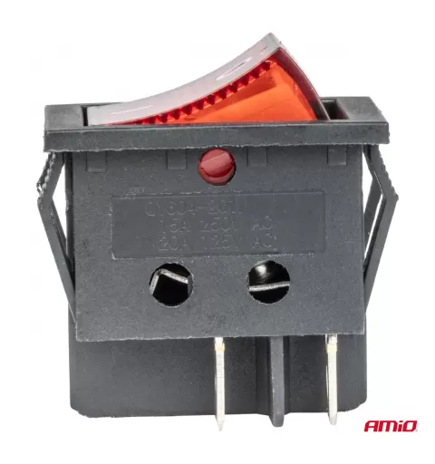 Stačiakampis jungiklis 12V/230V (su raudona lempute) BU02