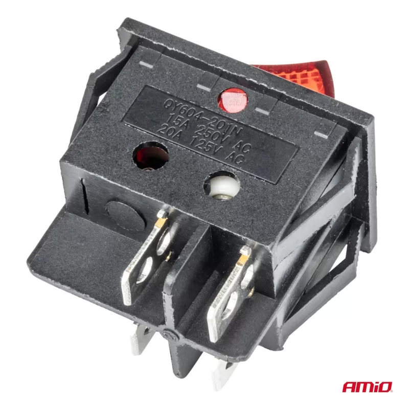 Stačiakampis jungiklis 12V/230V (su raudona lempute) BU02