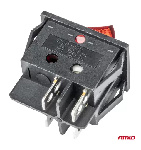 Stačiakampis jungiklis 12V/230V (su raudona lempute) BU02