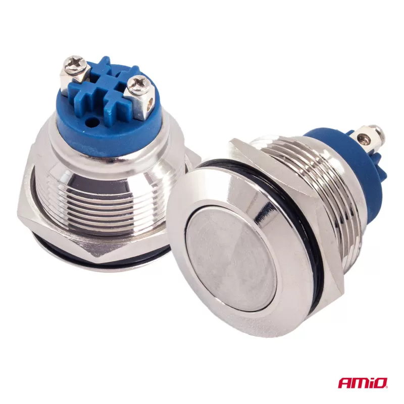 Apvalus plieninis jungiklis ON/OFF 19mm 5A 12/230V AMIO-04474