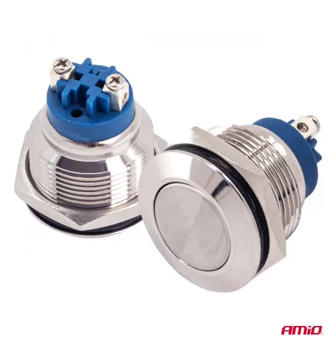 Apvalus plieninis jungiklis ON/OFF 19mm 5A 12/230V AMIO-04474