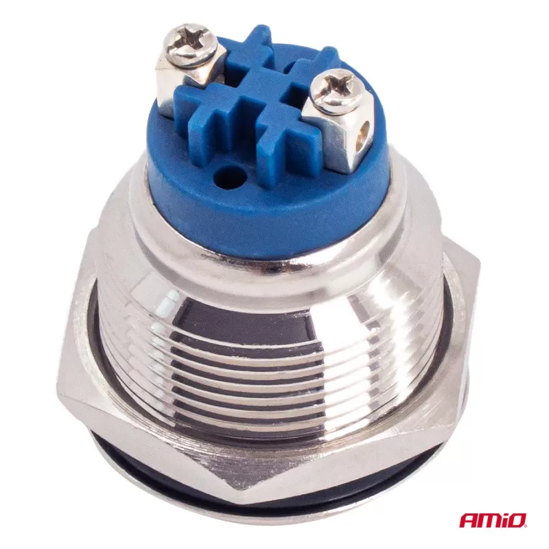 Apvalus plieninis jungiklis ON/OFF 19mm 5A 12/230V AMIO-04474