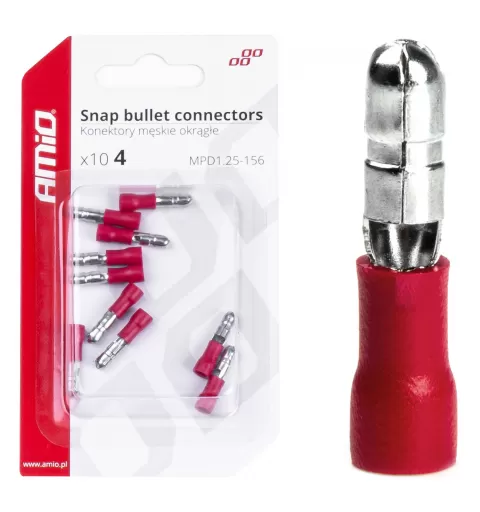 Cilindrinės kulkos formos jungtys 4mm 0,5-1,5mm² 10A, 10 vnt.
