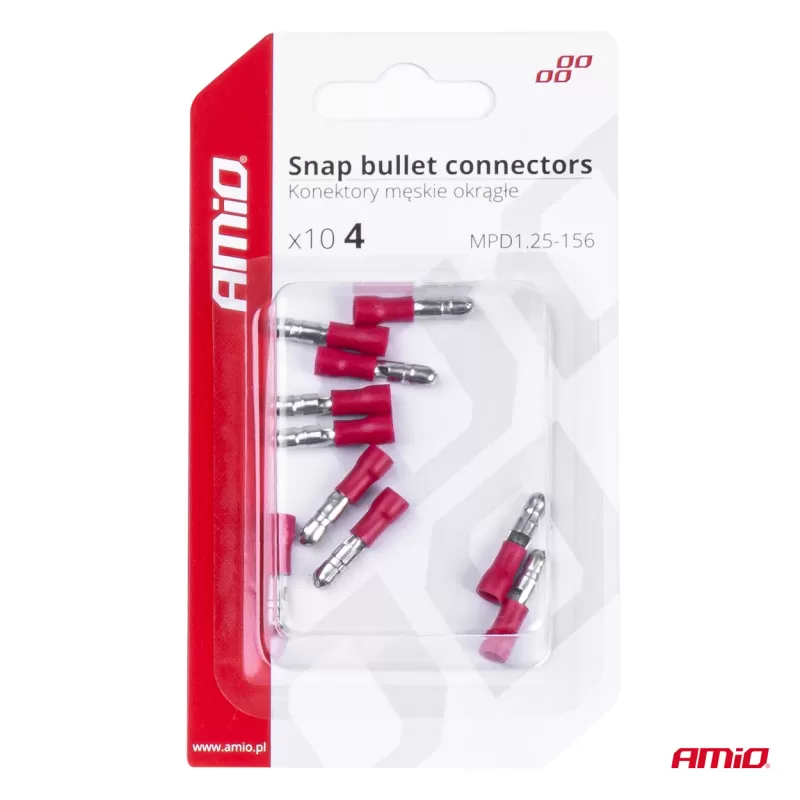 Cilindrinės kulkos formos jungtys 4mm 0,5-1,5mm² 10A, 10 vnt.