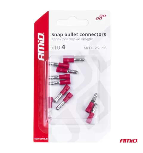 Cilindrinės kulkos formos jungtys 4mm 0,5-1,5mm² 10A, 10 vnt.