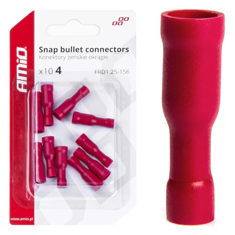 Cilindrinės kulkos formos jungtys 4mm 0,5-1,5mm² 10A, 10 vnt.