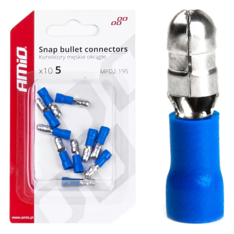 Cilindrinės kulkos formos jungtys, vyriško tipo, 5mm 1,5-2,5mm² 15A, 10 vnt.