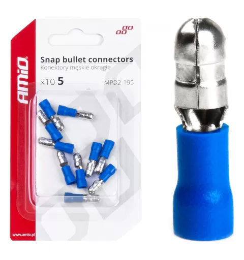 Cilindrinės kulkos formos jungtys, vyriško tipo, 5mm 1,5-2,5mm² 15A, 10 vnt.