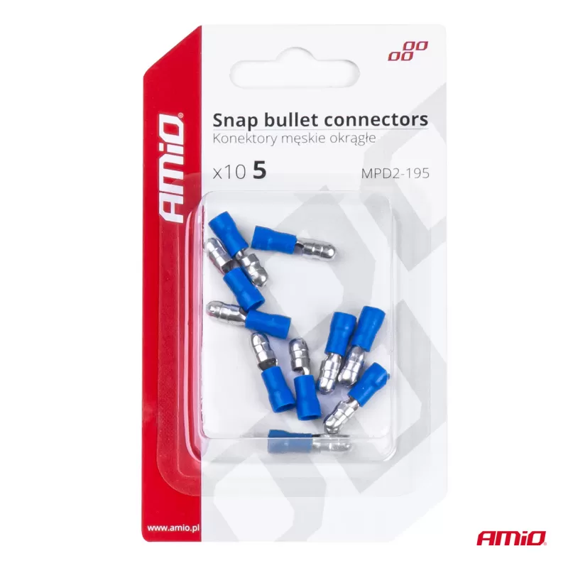 Cilindrinės kulkos formos jungtys, vyriško tipo, 5mm 1,5-2,5mm² 15A, 10 vnt.