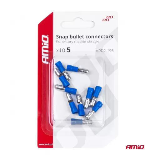 Cilindrinės kulkos formos jungtys, vyriško tipo, 5mm 1,5-2,5mm² 15A, 10 vnt.