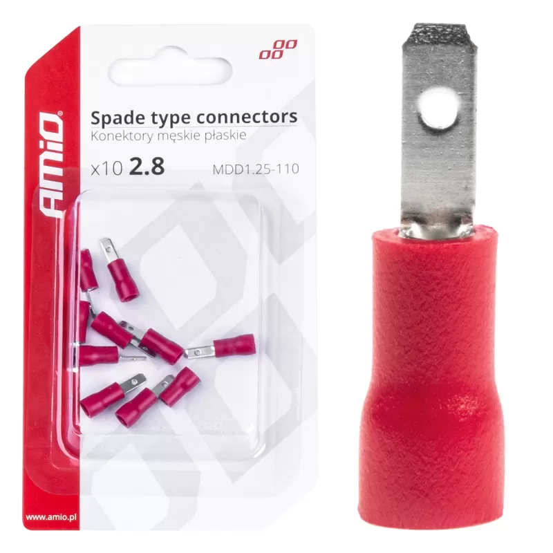 Plokščio tipo gnybtai 2,8mm 0,5-1,5mm² 10A, 10 vnt.