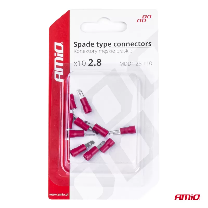 Plokščio tipo gnybtai 2,8mm 0,5-1,5mm² 10A, 10 vnt.