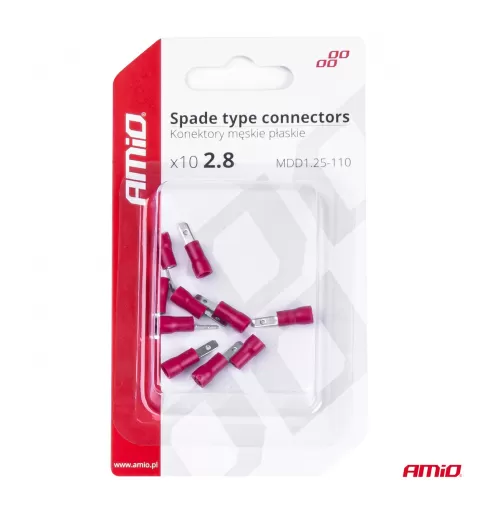 Plokščio tipo gnybtai 2,8mm 0,5-1,5mm² 10A, 10 vnt.