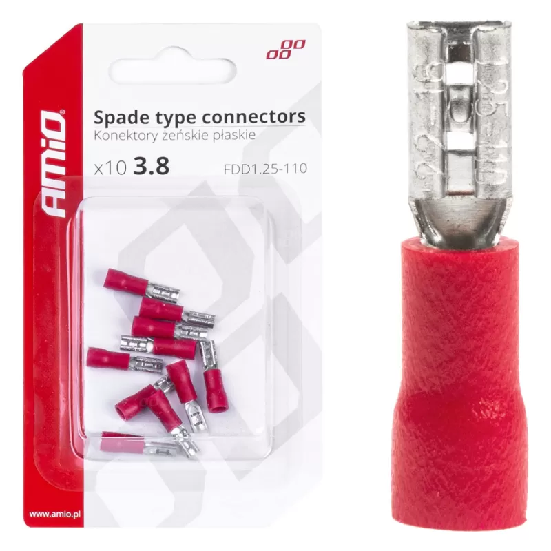 Plokščio tipo gnybtai 3,8mm 0,5-1,5mm² 10A, 10 vnt.