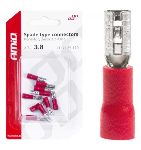 Plokščio tipo gnybtai 3,8mm 0,5-1,5mm² 10A, 10 vnt.
