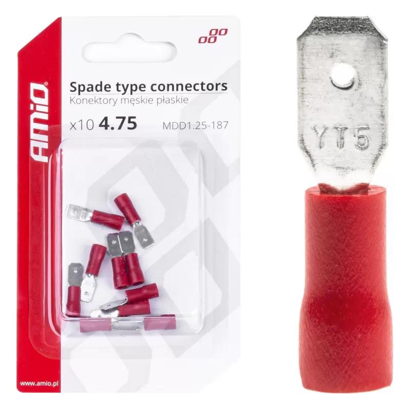 Plokščio tipo gnybtai 4,75mm 0,5-1,5mm² 10A, 10 vnt.