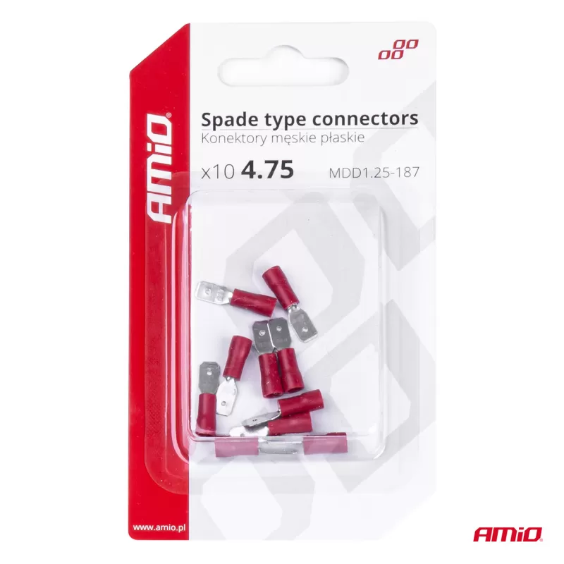 Plokščio tipo gnybtai 4,75mm 0,5-1,5mm² 10A, 10 vnt.