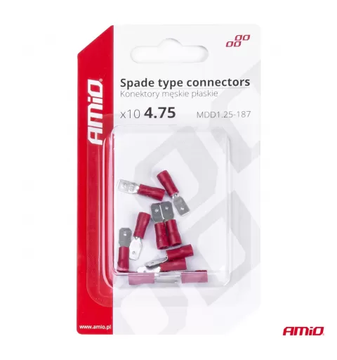 Plokščio tipo gnybtai 4,75mm 0,5-1,5mm² 10A, 10 vnt.