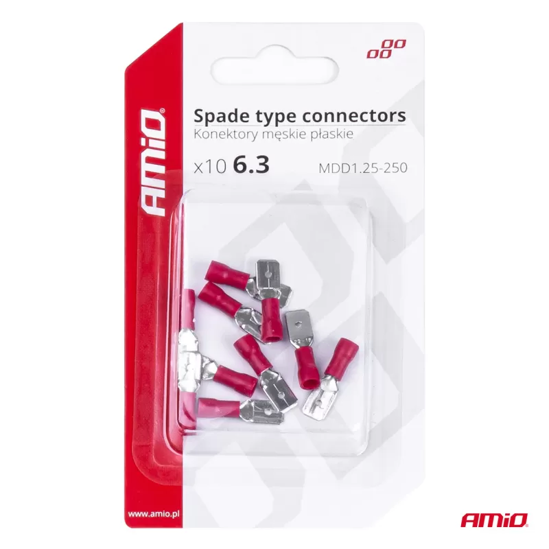 Plokščio tipo gnybtai 6,3mm 0,5-1,5mm² 10A, 10 vnt.