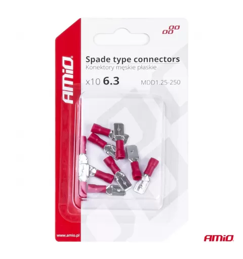 Plokščio tipo gnybtai 6,3mm 0,5-1,5mm² 10A, 10 vnt.