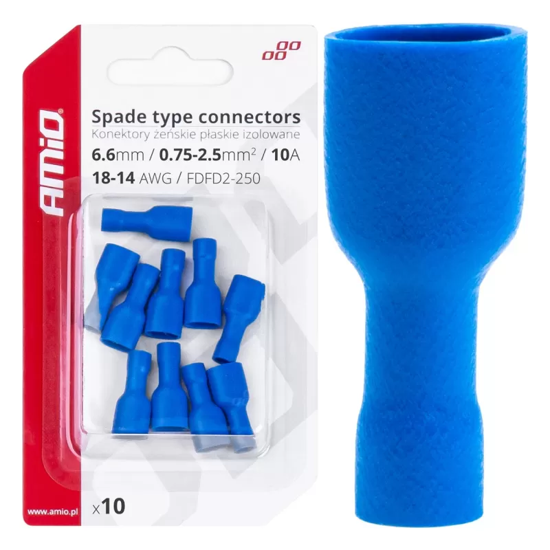 Plokščio tipo gnybtai 6,6mm 0,75-2,5mm² 15A, 10 vnt.